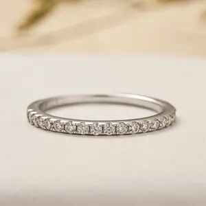 RODIFFY Classic Half Eternity Thin Women's Wedding Band,Eternal Band,5A Cubic Zirconia 925 Sterling Silver Marriage Band