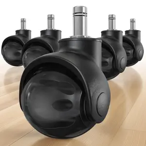 Office Chair Wheels Replacement 11x22mm Universal Fit 2 Inch Rubber Heavy Duty Casters for Carpet Hardwood Floors Gaming Desk Chair Roller Wheels Set of 5 Black Ball Casters Smooth & Silent