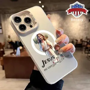 Magnetic Phone Case for iPhone 15 16 14 Pro Max 13 12 11 XR XS Plus Exquisite Jesus Pattern Drop PC Protection Silicone Cover Cellphone Protective Durable Shockproof Magnetic Casing