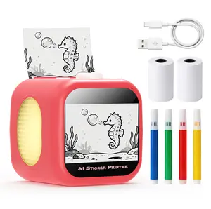 FUNNYPANDA AI Voice Powered Mini Sticker Maker for Kids – Portable Thermal Inkless Printer with 2 Paper Rolls & 4 Colored Pencils – Ages 3+, Kid-Safe AI Sticker Printer for Screen, Custom Plays，NO APP NEEDED summerwins
