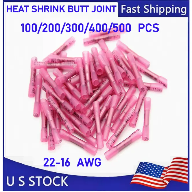 100/200/300/400/500 Pcs Heat Shrink Butt Joint Wire Connectors, 100pcs 22-16 AW Insulated Waterproof Crimp Terminals for Butt Joint Home Improvement Building Supplies, Yes