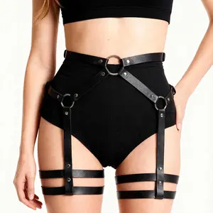Warandod Women's Gothic PU Leather Body Harness Belt - Adjustable Punk Waist-Leg Garter Cage, Festival Rave Cosplay Fashion Accessory