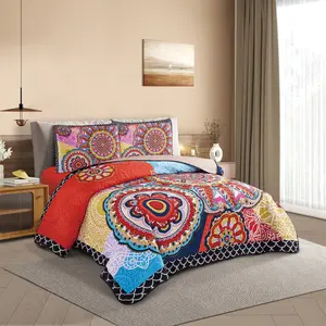 Luxurious Quilted Bedspread Set, Floral Pattern Duvet Cover with Pillowcase,Quilt,bed cover ，bedspread ,Queen Size, Reversible Design, Decorative Bedding Set