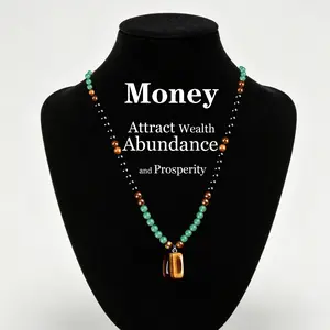 TimeCrest Money Attraction Necklace With GreenAventurine & Tiger Eye  Pendant Healing Crystal Stone ，Anniversary, Vacation &Theme Parties Jewelry Charms Abundance Crystal bracelet，Long Chain，Sweater chain，Ideal Gift Jewelry for Men and Women