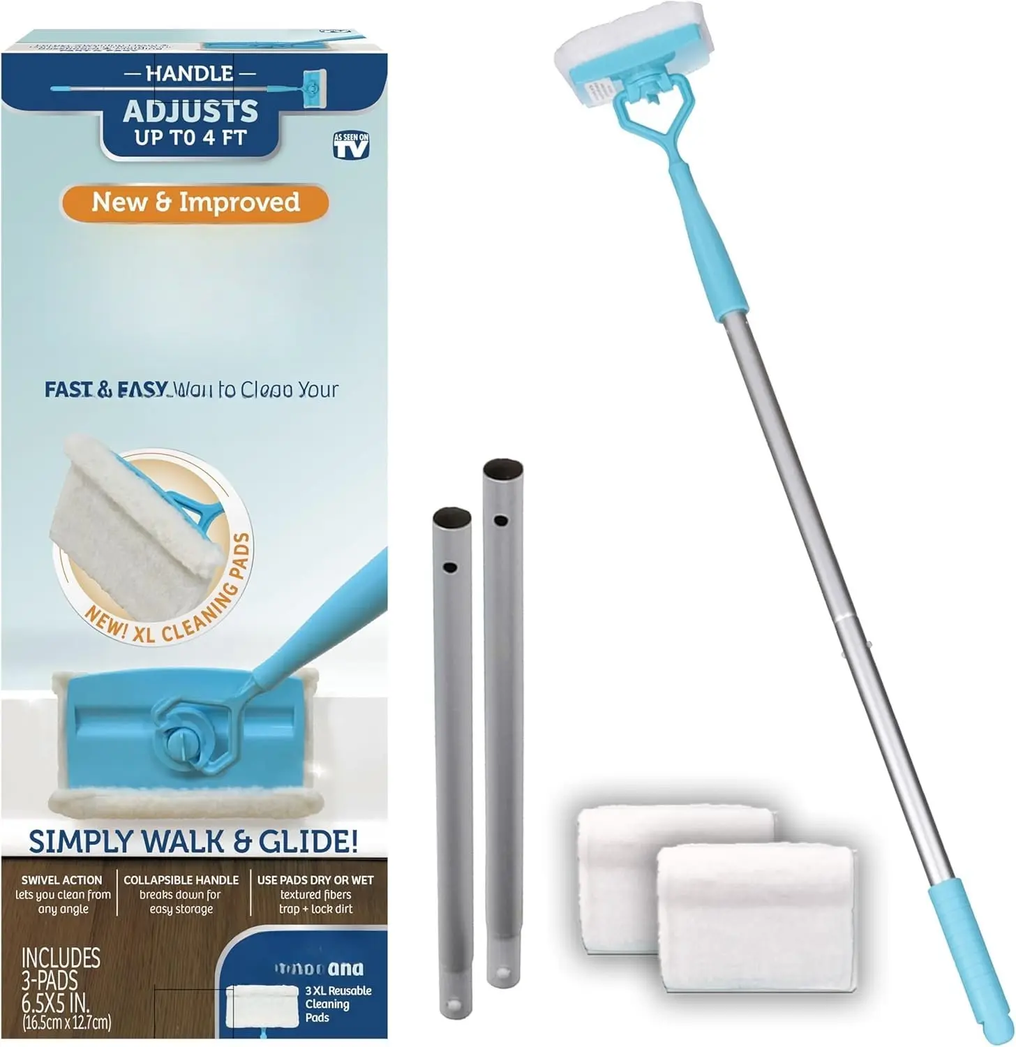 Lightweight Rotatable Plastic Baseboard Buddy Cleaner, Includes 1 Cleaner Tool and 3 Cleaning Pads, As Seen on TV