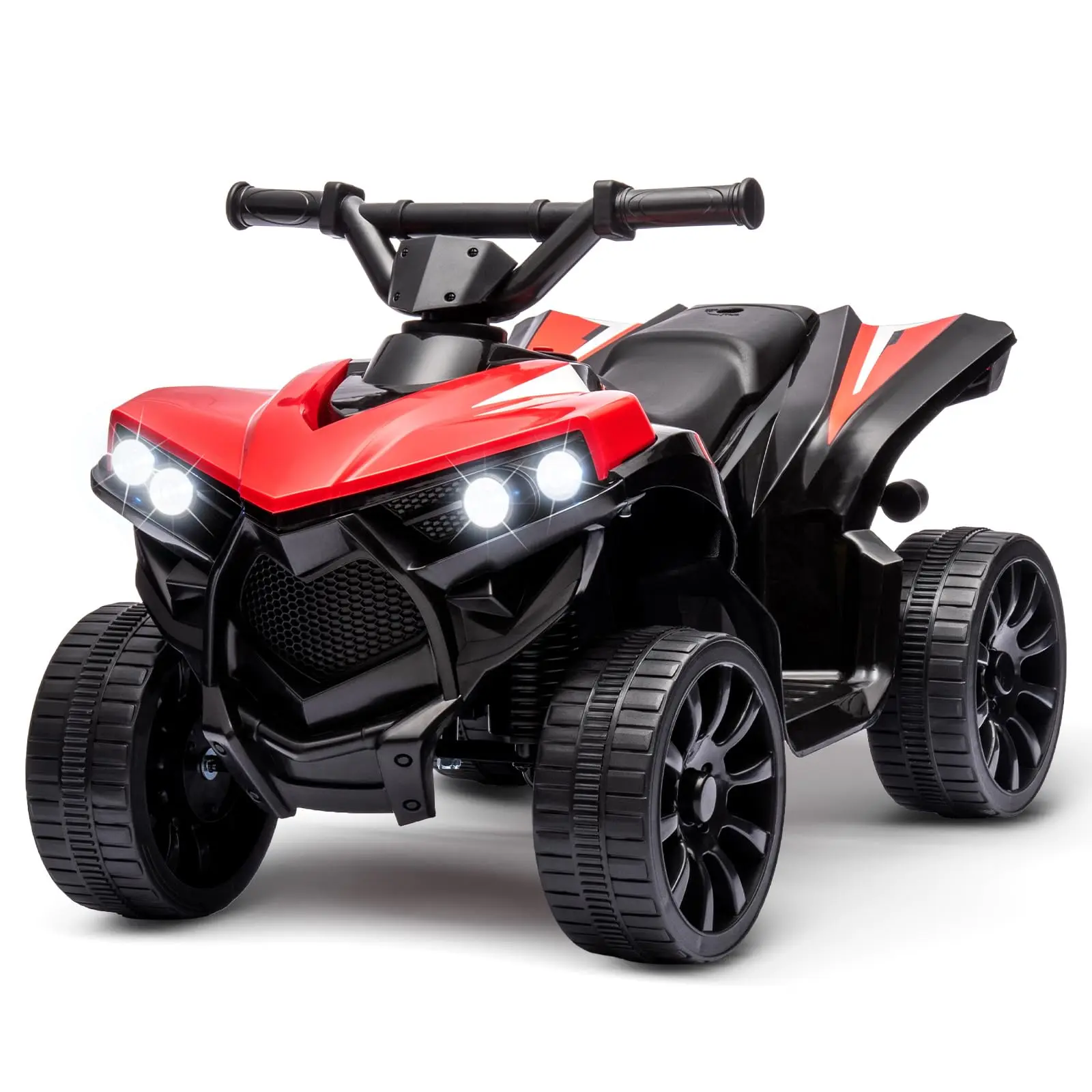 Red Kids 6V ATV 4 Wheeler Ride-On Toy, 1.8MPH Max Speed, Wear-Resistant Wheels, Music, ft Pedal, Battery-Powered Electric Quad Bulldozer for Kids Toddlers, Rechargeable Car, Ride On Bulldozer, Kids Outdoor Play