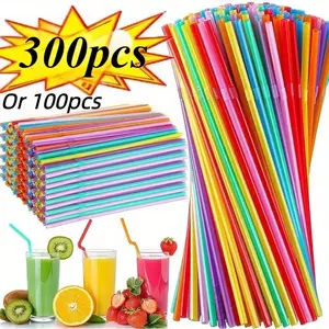 Outdoor Travel Straws 300/100 Pcs set, Multicolor Party Straws, Durable Plastic, Birthday, Wedding, Kitchen, Home, Large Capacity, Smooth Surface