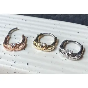 1pc Angel Wings w/Heart CZ Gem Septum Clicker Nose Ring Body Jewelry