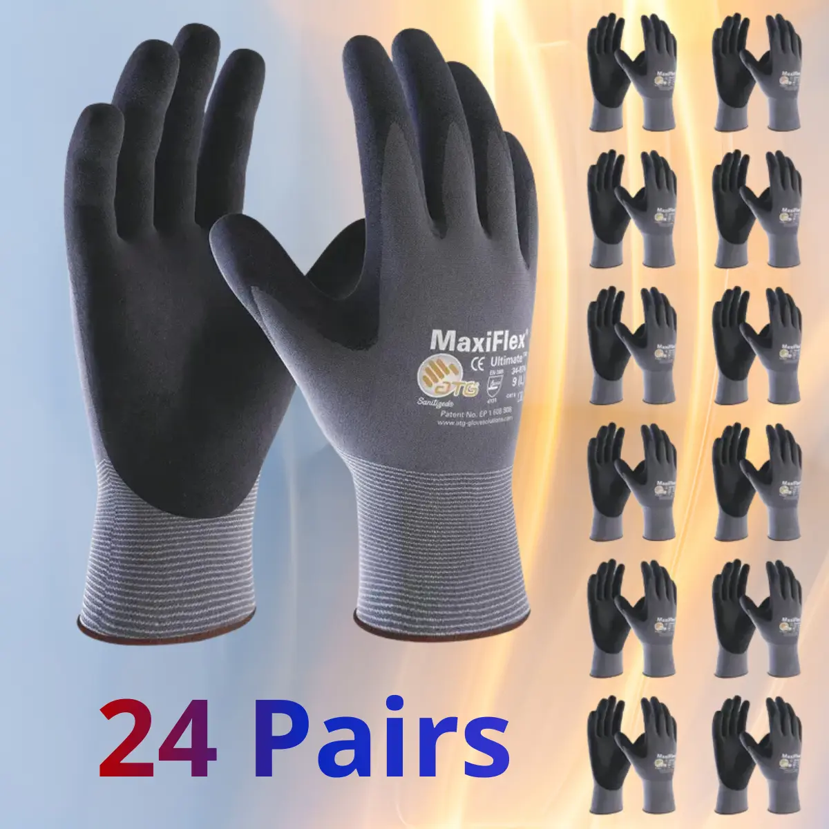 24/12 Pairs MaxiFlex PIP Gloves Pack of 12 Pairs | Work Gloves, Maxi Flex Ultimate Foam Nitrile Palm Coated Cleaning Breathable MaxiFlex maxiflex glove