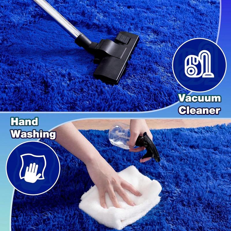 Soft Shag Rugs For Bedroom, Blue Fluffy Shaggy Rugs For Living Room Nursery, Luxury Modern Plush Carpet Girls Boys Kids Room Dorm Indoor Home Decor, Upgrade Non-Slip