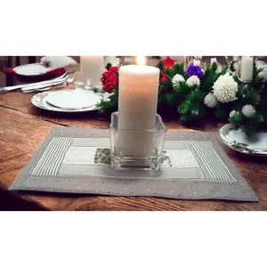 Contemporary Quilted Gray Green and White Christmas Quilted Placemat – 15x10 Table Topper, Handmade Holiday Decor