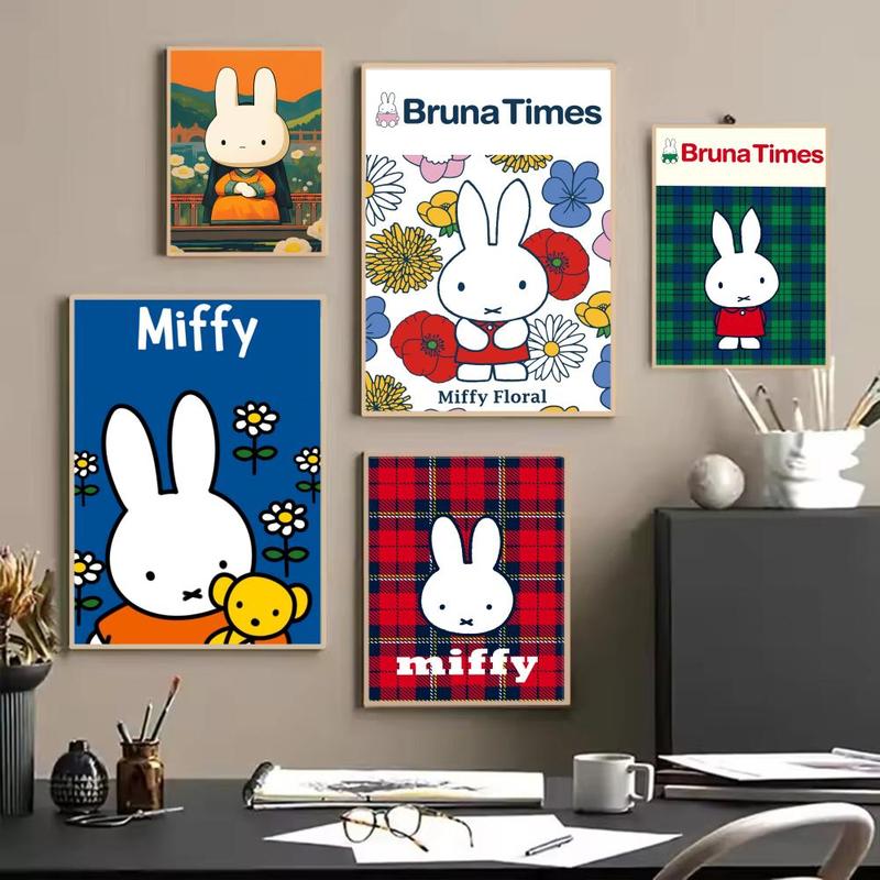 Cute Cartoon M-miffyS Poster HD self-adhesive fade-proof waterproof wrinkle-resistant poster stickers suitable for living room bedroom dormitory cafe bar background decoration wallpaper and gifts