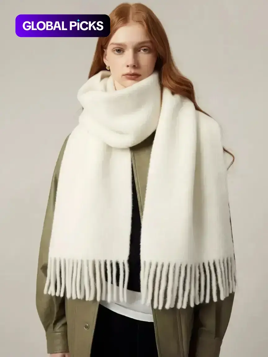 Solid Color Tassel Decor Fluffy Soft Scarf, Elegant Thickened Shawl for Women & Men, Fashion Accessories for Fall & Winter, Trendy Solid Shawl, Neck Scarf