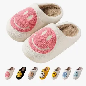 Beishani Smile Face Slippers for Women Happy face slippers Retro Soft Plush Warm Slip-on Slippers Cozy Indoor Outdoor Womens Slippers