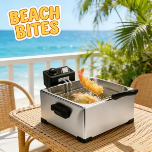 3PCS Stainless Steel Electric Deep Fryer 5L Large Capacity with Viewing Window 1400W 110V Triple Baskets Countertop Oil Saving Frying Machine for Home Kitchen Restaurant Food Truck Fried Chicken French Fries Donuts Snacks