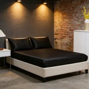 Pure Color Satin Bed Sheet Set, 3 Piece Includes 1 Fitted Sheet + 2 Pillowcases, Classic, Durable Design, Suitable for Any Bedroom, Satin Sheets