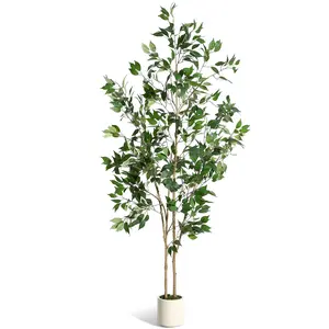 Garvee Artificial Indoor Ficus Trees available in 4FT, 5FT, 6FT, and 7FT sizes, featuring lifelike fruits, natural wood trunks, faux silk leaves, and ceramic planters with green moss for elegant home and office decor