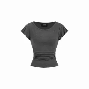 Cider Womenswear Casual Crewneck Top for Women, Ruffle Sleeves, Ruched Waist Design