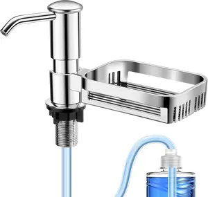 Kitchen Sink Soap Dispenser with 40" Extension Tube, ABS Built-in Countertop Dish Soap Pump with Sponge Holder, Under-Sink Tube Kit