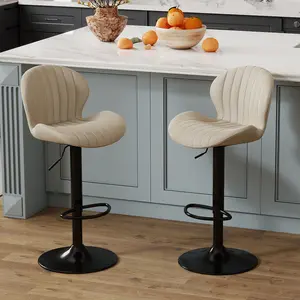ERMNOIS Modern Bar Stools, Velvet Height Adjustable Swivel Barstools, Armless Kitchen Island Counter Chairs with Back & Footrest