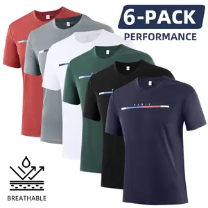 Men's 6-Pack Graphic Tees Short Sleeves Moisture Wicking Quick-Dry Athletic Cut Soft Tops for Summer Training & Running Value Set Gym Workout Tops Fitness Top