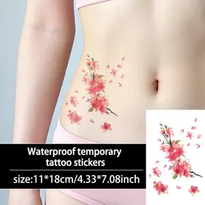 Elegant Cherry Blossom Temporary Tattoo Stickers, Long-Lasting Waterproof, Realistic Fake Tattoos for Arms Legs Back