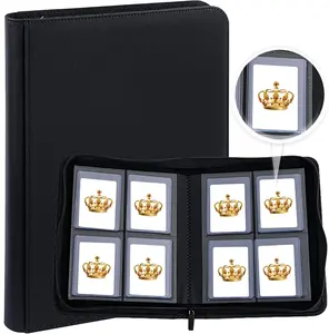 4-Pocket Toploader Card Binder (3" × 4") | Holds 128 Toploaders with Zipper Ringless Design – Black