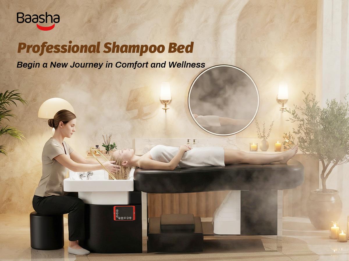 Baasha All-in-One Head Spa Bed with Water Circulation & Steam | 7-Color Light Therapy Massage Table | Memory Foam Shampoo Bed & Facial Station | Professional Scalp Therapy Equipment | Shipped in 3 Separate Packages for Safety