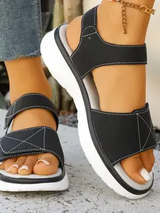 Summer New Thick Sole Wedge Sandals, Fashionable Outdoor Wear Adjustable Velcro Strap, Women's Shoes, Comfortable and Stylish
