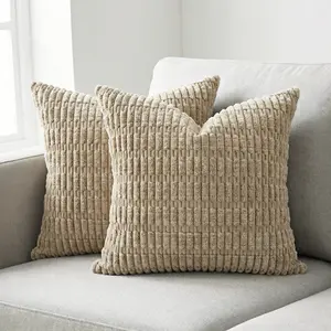 Ellalora Pack of 2 Corduroy Throw Pillow Covers 18x18 Corn Striped Decorative Cushion Cases Boho Ribbed Texture Velvet Pillow Shells for Sofa Couch Bed Living Room Modern Farmhouse