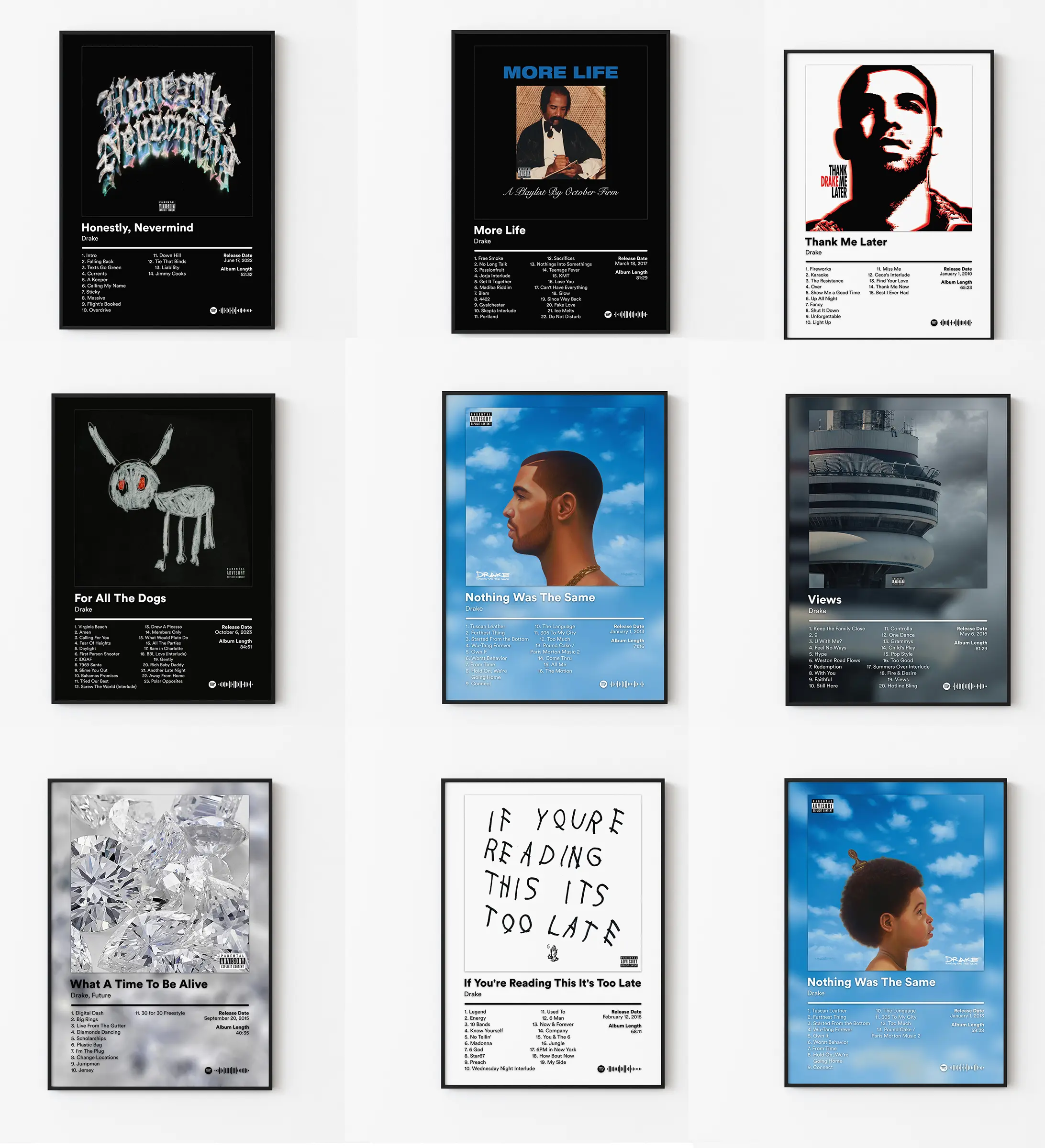 Set 9 Drake Rapper Music Bundle Album Cover Wall Art Poster HD Print Unframed Aesthetic Room Home House Modern Wall Decor Trendy Gift For Fan.
