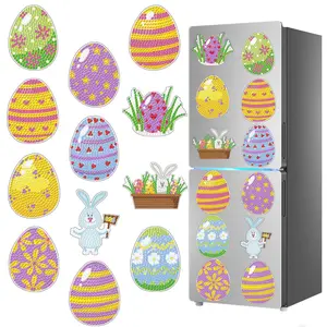 12 Pieces DIY Diamond Painting Magnet Stickers, Easter 5D Diamond Art Craft Kit, Includes Tool Set and Magnetic Backing, Adult Handmade Decorations