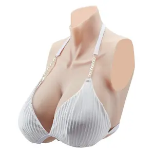 VEVOR Silicone Bodysuit, D-Cup Silicone Breastplate for Crossdressers, Realistic Silk Cotton-Filled Fake Boobs Breast Forms for Transgender Cosplay Drag Queen, Nude