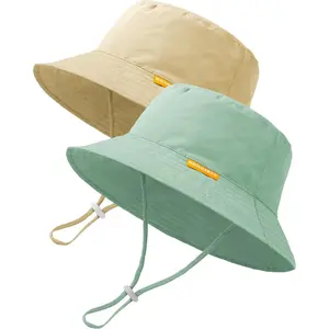 BHC64 2-Pack Baby Sun Hat Kids Summer UPF 50+ Sun Protective Toddler Bucket Hat Wide Brim Adjustable Beach Hats for Boys Girls Age 0-6 Years