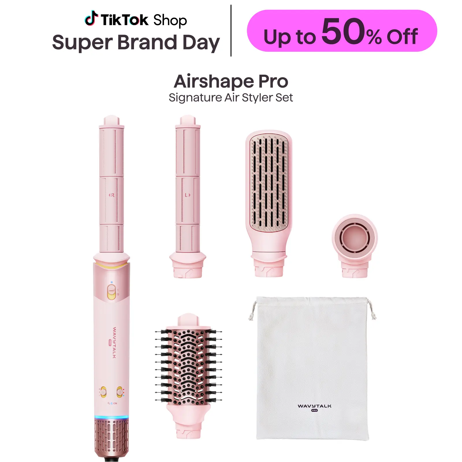 【live only】Wavytalk Airshape Pro Signature Air Styler Set - 4-in-1 Blow Dryer & Multi-Styler with Auto-Wrap Curlers, Paddle Brush, Volumizing Brush, Less Heat Damage, Ionic Anti-Frizz for Quick Styling, Hair Curler