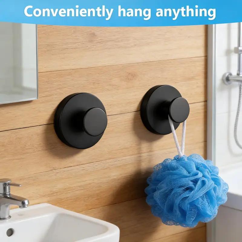 Stainless Steel Suction Cup Hooks No-Drill No-Damage Vacuum Suction Hooks for Kitchen Bathroom Bedroom Essentials 15 lbs Capacity Matte Black Organiser