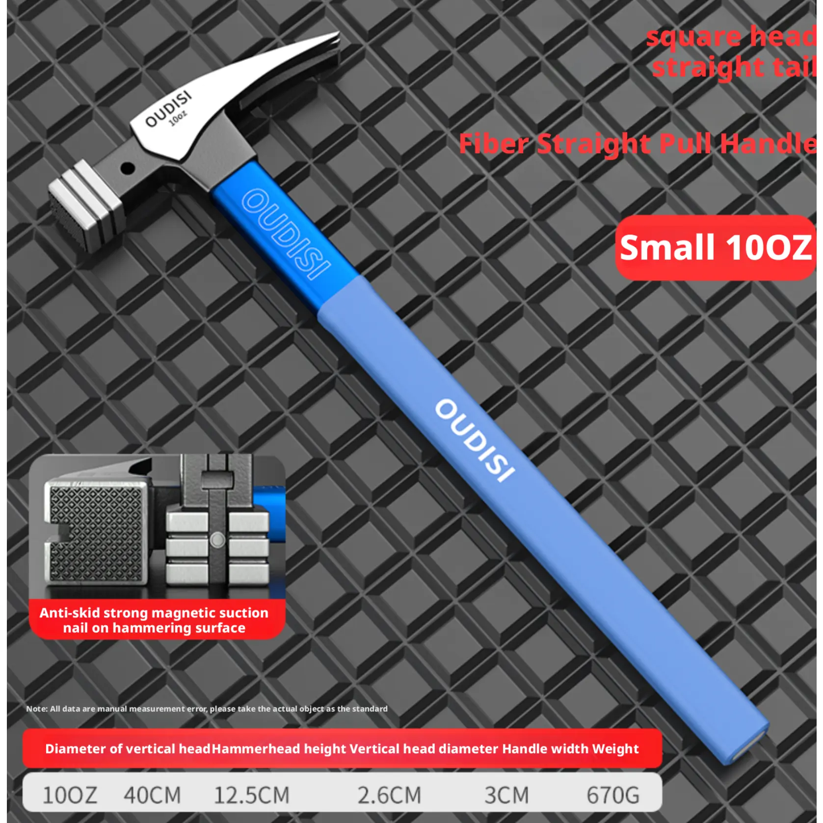 OUDISI Double V Hammer Hand Tool - 403mm Insulated Handle, Strong Magnetic Square Claw, Double Nail Groove for Woodworking Projects, Hand Tools