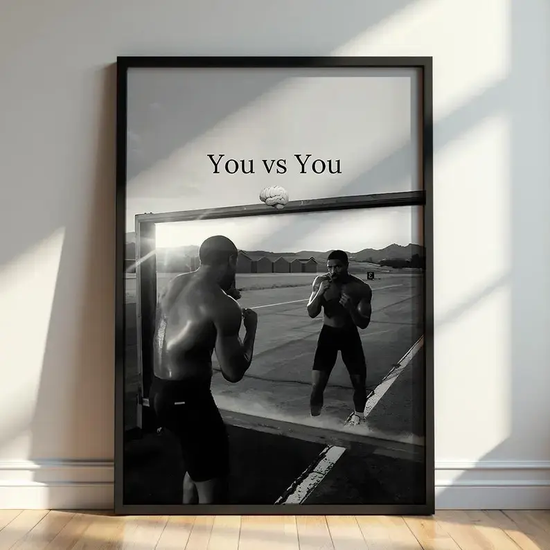 You vs You Black and White Boxing Poster - Artistic Digital Boxing Art, Motivational Fitness Focus Print, Discipline Mindset Wall Decor, Unframed Gym-Office Gift for Athletes (Home Supplies), Digital Print