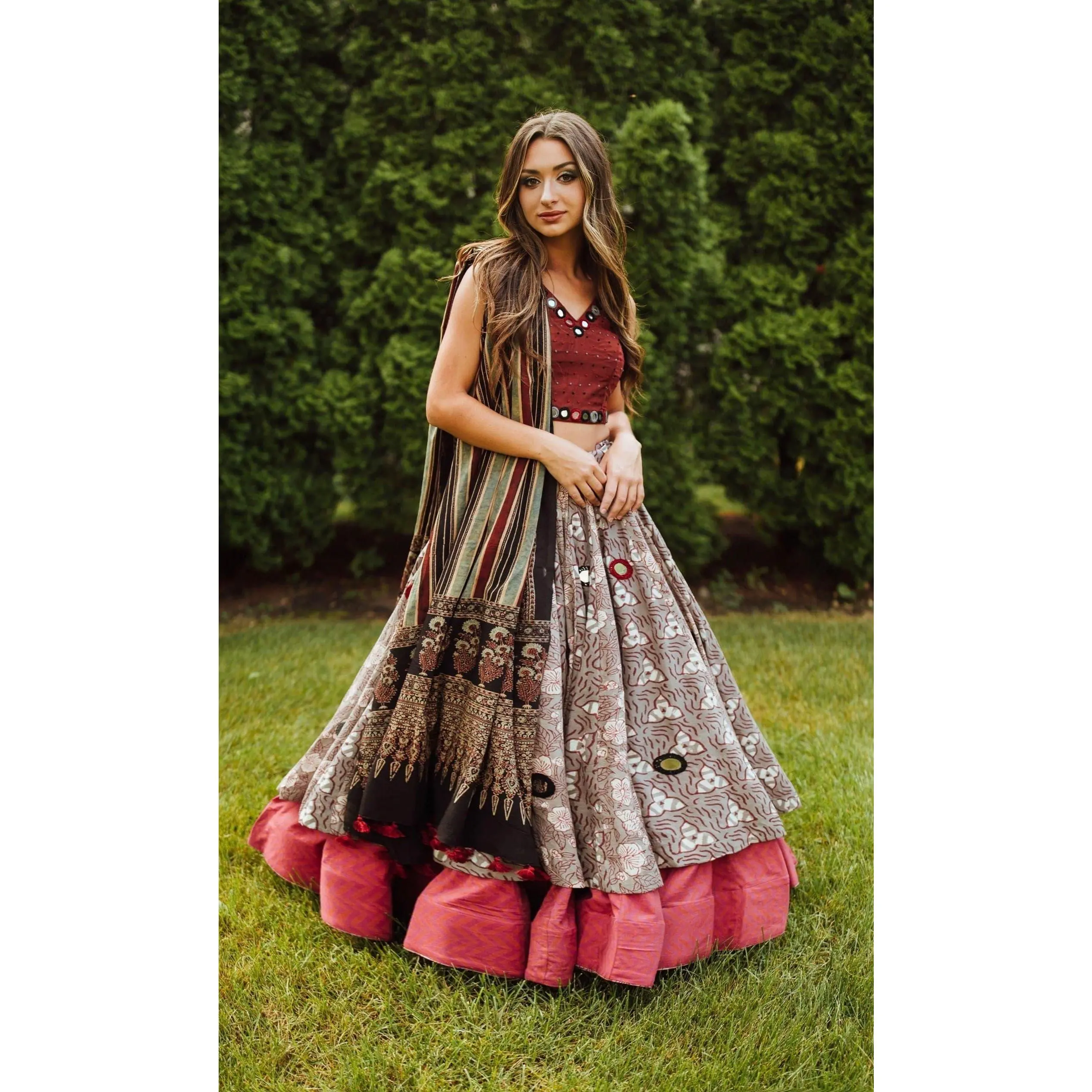 Hand Embroidered Multicolor Chaniya Choli Set