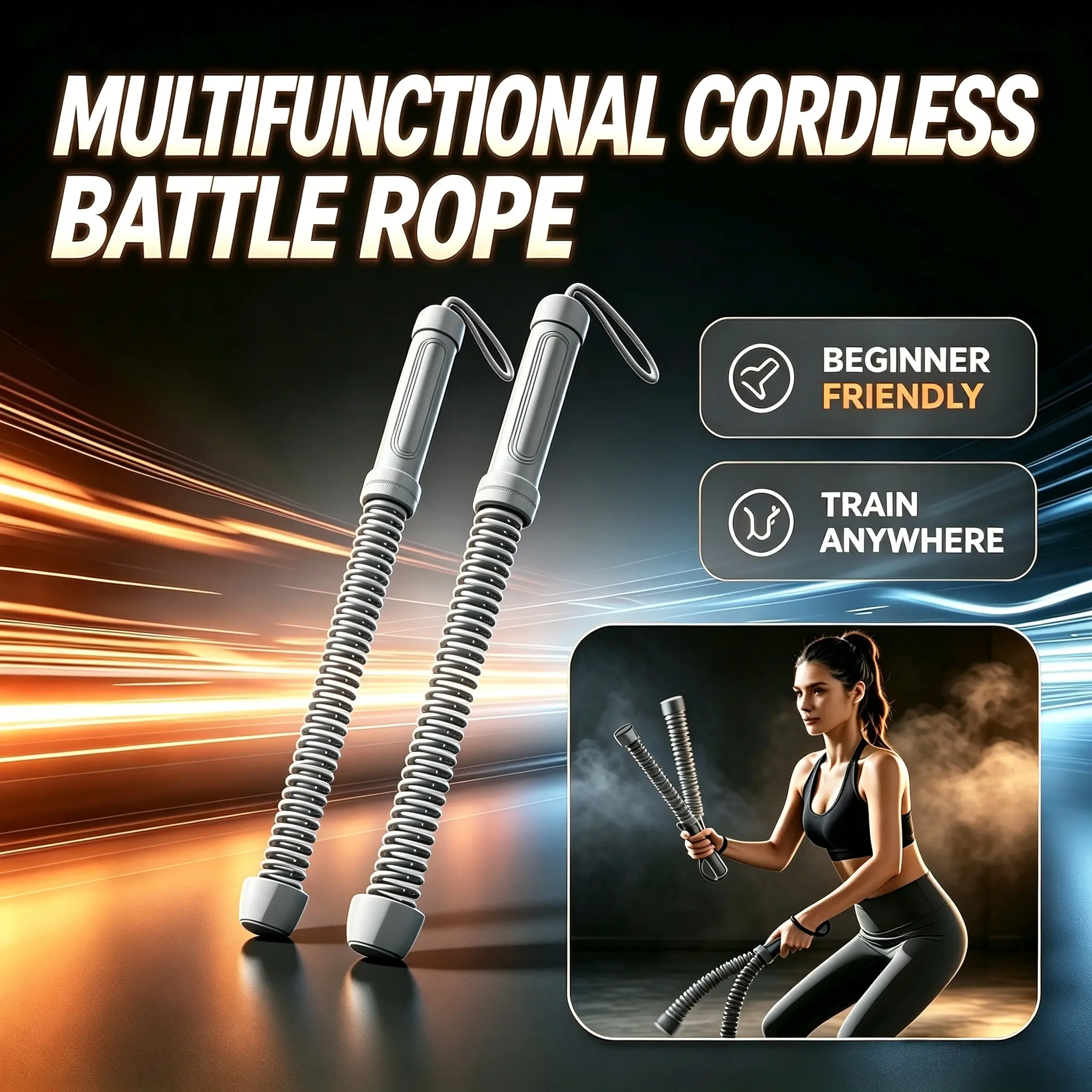 Multifunctional Cordless Battle Rope Portable Home Gym Fitness Equipment for Men Women Full Body HIIT Training Arm Strength Workout Ropeless Swing Battle Rope