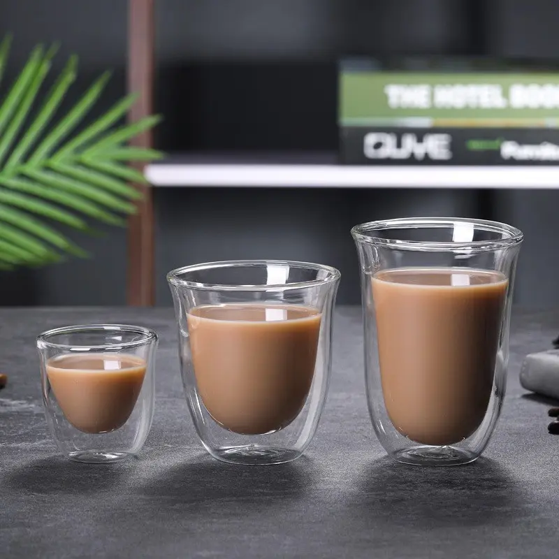 Viral Trending High Borosilicate Double Wall Insulated Glass Coffee Cup, Transparent Glassware Reusable Coffee Mug, Food Grade Lead-Free BPA Free Heat Resistant Cup for Espresso Cappuccino Latte Americano Milk Juice Tea, Home Office Café Daily Use