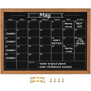 Calendar Chalkboard, 17.7" * 23.6",  Surface Rustic Brown Solid Pine  Frame Chalk Board for Planning/School Timetable/Memo,  Board for Office, School and (YLHB-QZ-4560)