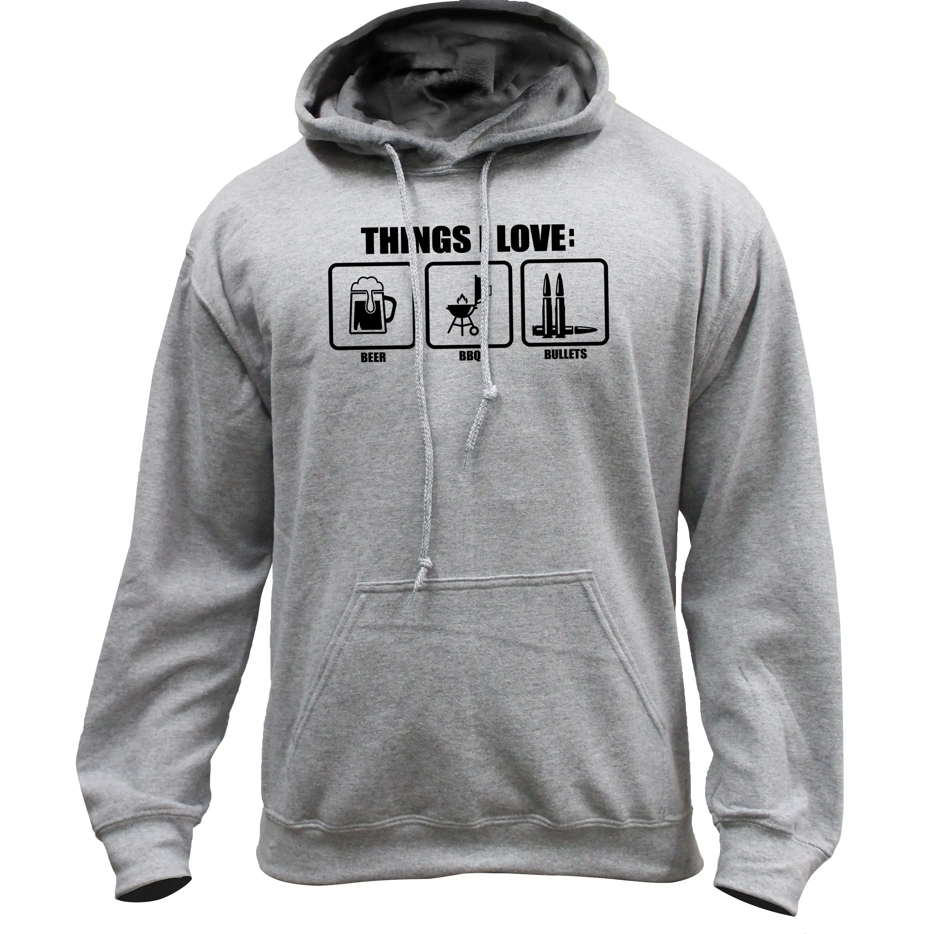 Men's "Things I Love Beer BBQ Bullets" Graphic Pullover Hoodie, Beer Graphic Men's Hoodie for Casual Wear, Beer Graphic Men's Hoodies
