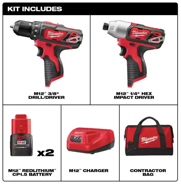 Milwaukee 2494-22 M12™ Cordless 2-Tool Combo Kit Milwaukee 2494-22 M12™ Cordless 2-Tool Combo Kit