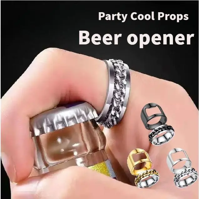 Spinner Ring for Men Women Silver Ring for Men Stainless Steel Ring Cool Titanium Fashion Ring Beer Bottle Opener Chain Rings