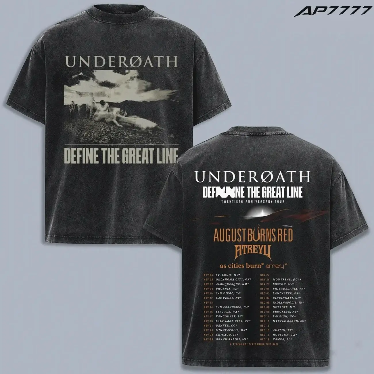 Underoath Define The Great Line 20th Anniversary Tour Graphic Tee Shirt | Metalcore Band Concert Merch T-Shirt | Alternative Rock Vintage Poster Style Apparel | August Burns Red Atreyu Every Time I Die Tour Shirt | Heavy Music Fan Gift ZNJ