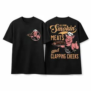 Funny BBQ Graphic Tee | Smokin Meats Grill Shirt | Vintage Pig Chef Design T-Shirt | Streetwear Oversized Unisex Tee | Humor Food Lover Outfit | Summer Cookout Style | Casual Cotton Shirt 2026