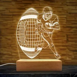 SANDJEST Football Acrylic Night Light | Table Night Lamp Decorative Light, USB Powered, Home Bedroom Living Room Decoration, Birthday Christmas Gift