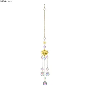 Sun Face Crystal Suncatcher, Hanging Prism Rainbow Maker, AB Coated Crystals, Boho Home Decor, Perfect for Windows, Gardens, and Meditation Spaces