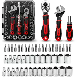 53-Piece Socket Ratchet Wrench Set, with 20-In-1 Ratcheting Screwdriver & 2-in-1 Adjustable Wrench for Garage, Auto Repair, Household Backyard & College Dorm